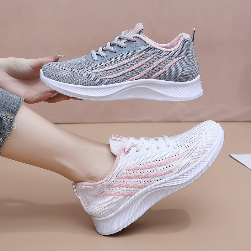 Knit Fabric Lace Up Sneakers - Kadın Sonbahar Fileli Günlük Spor Ayakkabılar,