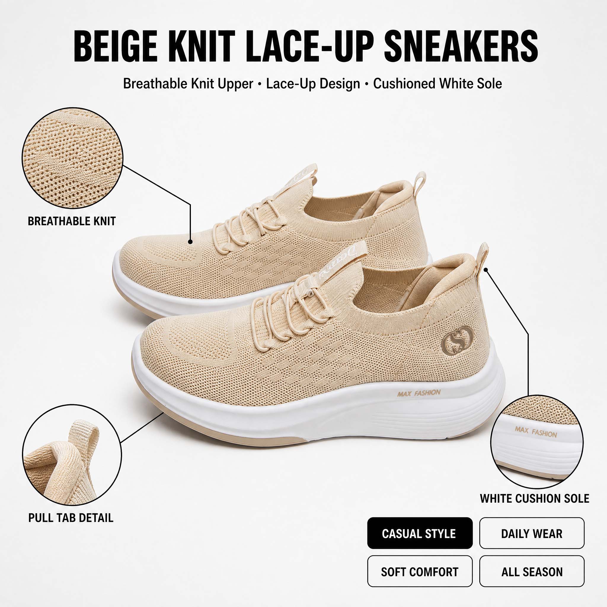 Kadın Örgü Platformlu Yürüyüş  - Knit Fabric Lace Up Sneakers incelemesi ve fiyatı